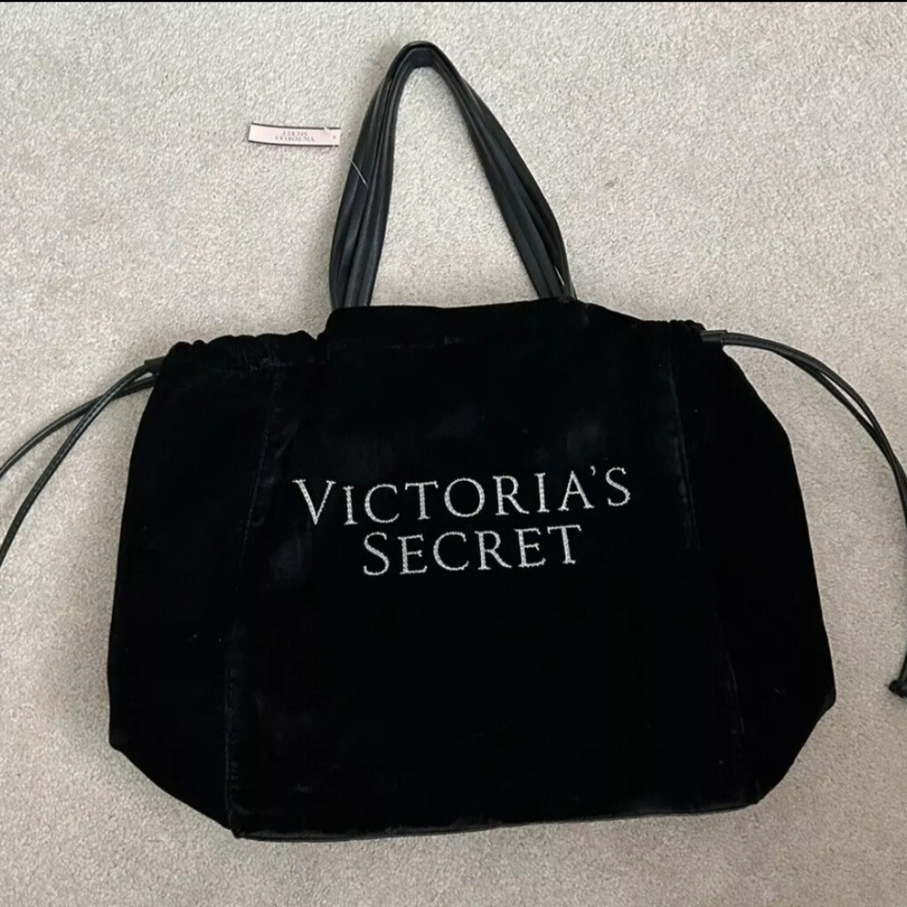 NEW RARE Victoria's Secret RHINESTONE  LUXE VELVET Black Tote Bag